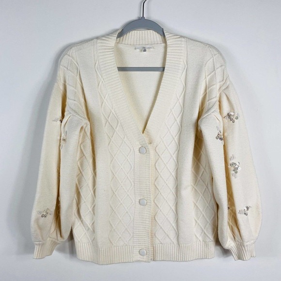 Joh Size XS Sabia Cardigan Sweater With Sequin Sparkles Cream Button Beaded - Picture 1 of 5